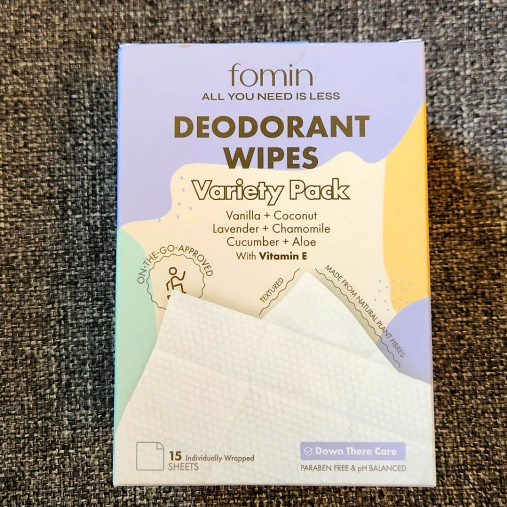 NWT Fomin Deodorant Wipes Variety Pack, 15 Count